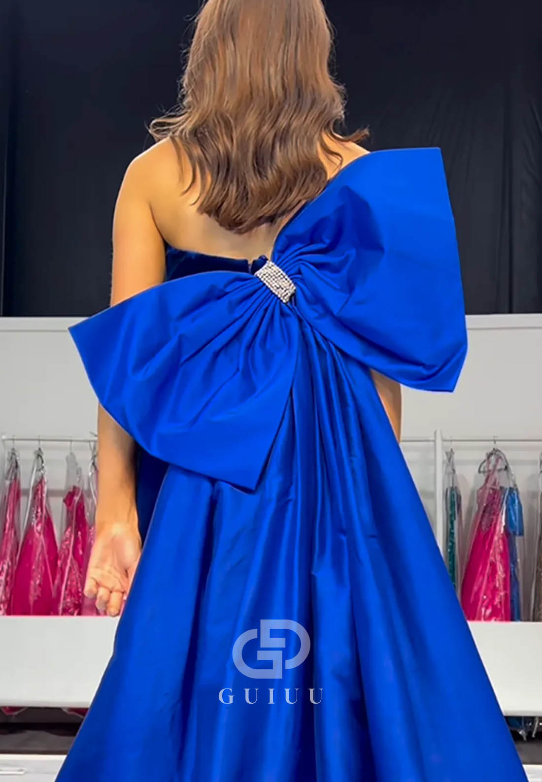 Royal Blue Strapless Mermaid Velvet Long Prom Dress with Bow