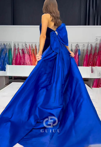 Royal Blue Strapless Mermaid Velvet Long Prom Dress with Bow