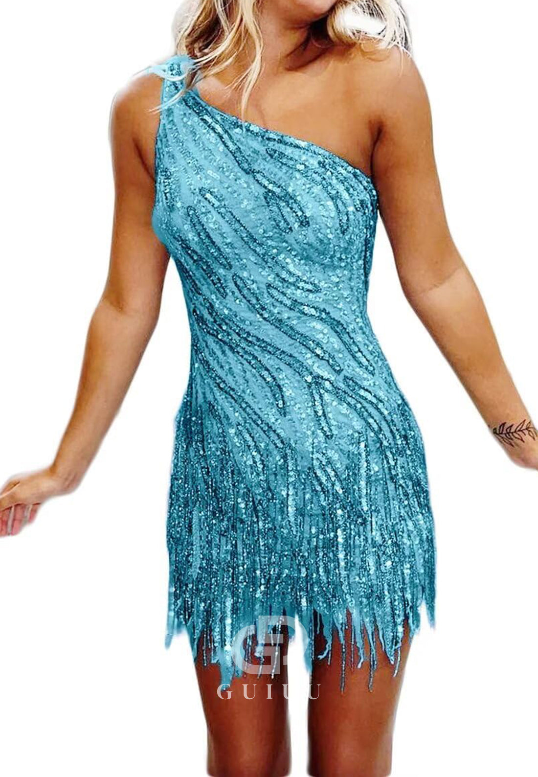 Charming A-Line One ShoulderSleeveless Sequins Short Homecoming Dress