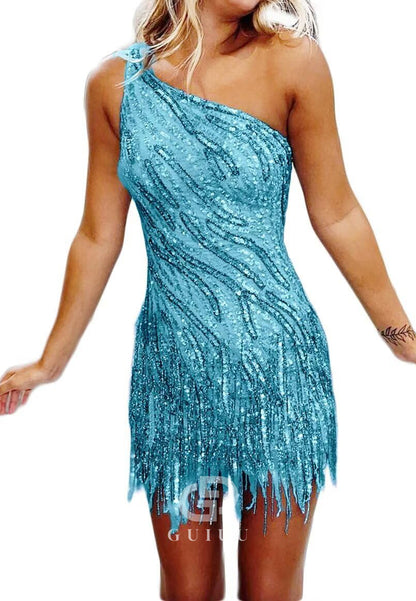 Charming A-Line One ShoulderSleeveless Sequins Short Homecoming Dress