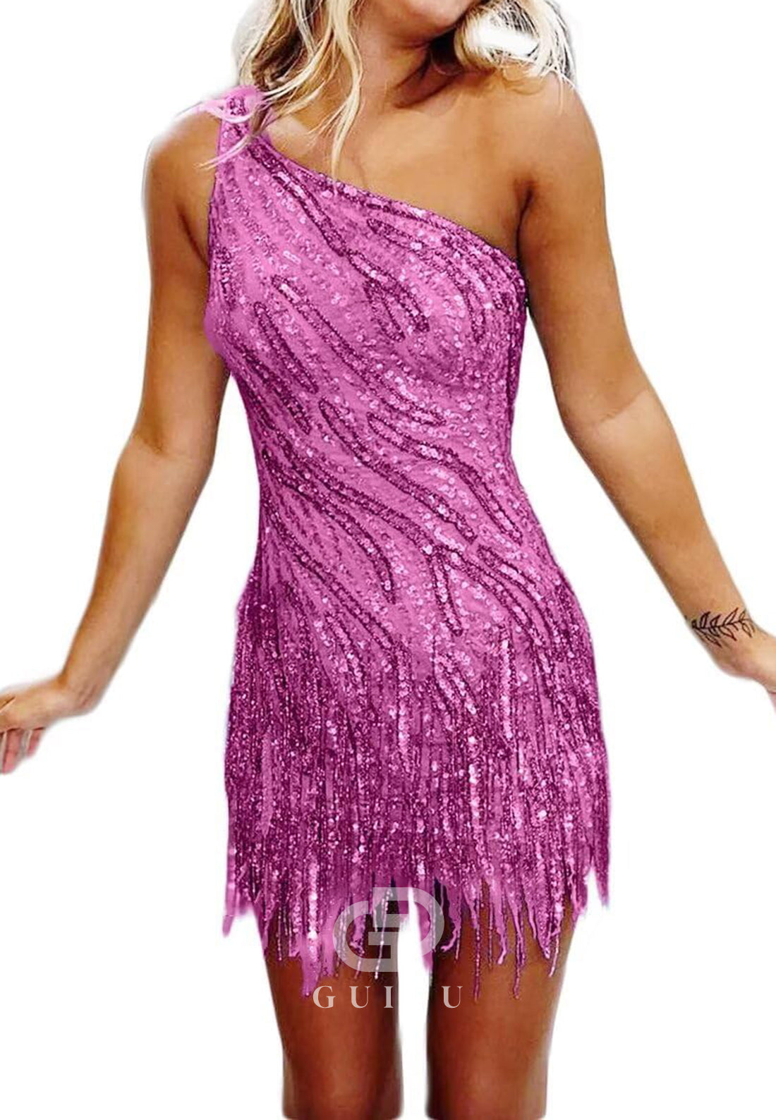 Charming A-Line One ShoulderSleeveless Sequins Short Homecoming Dress