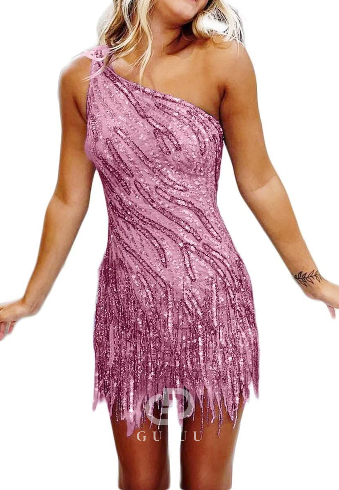 Charming A-Line One ShoulderSleeveless Sequins Short Homecoming Dress