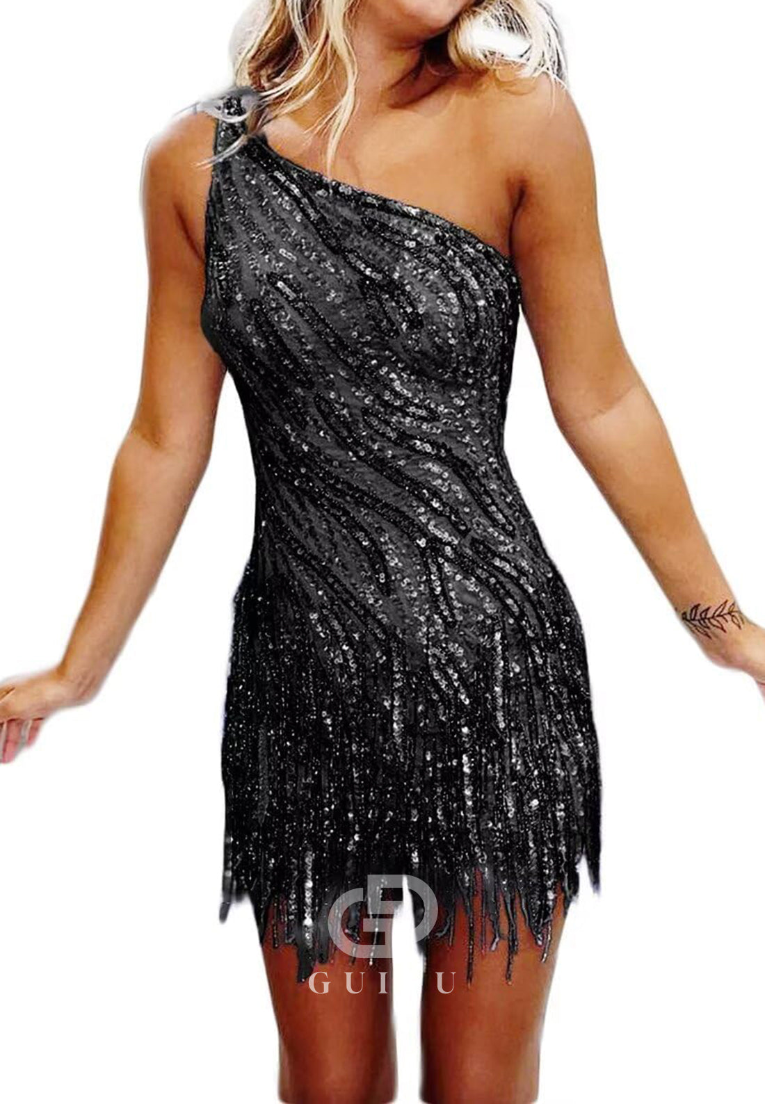 Charming A-Line One ShoulderSleeveless Sequins Short Homecoming Dress