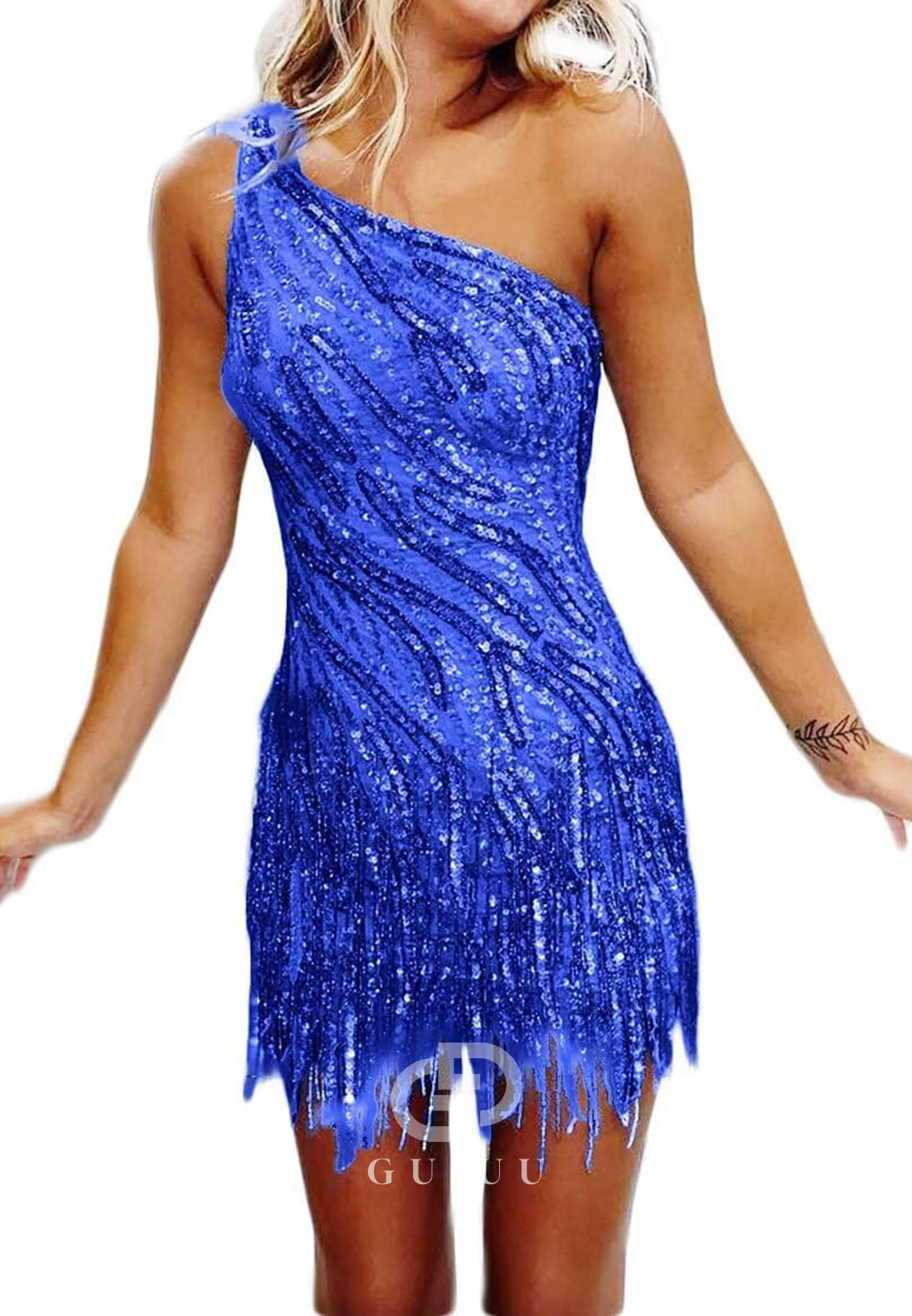 Charming A-Line One ShoulderSleeveless Sequins Short Homecoming Dress