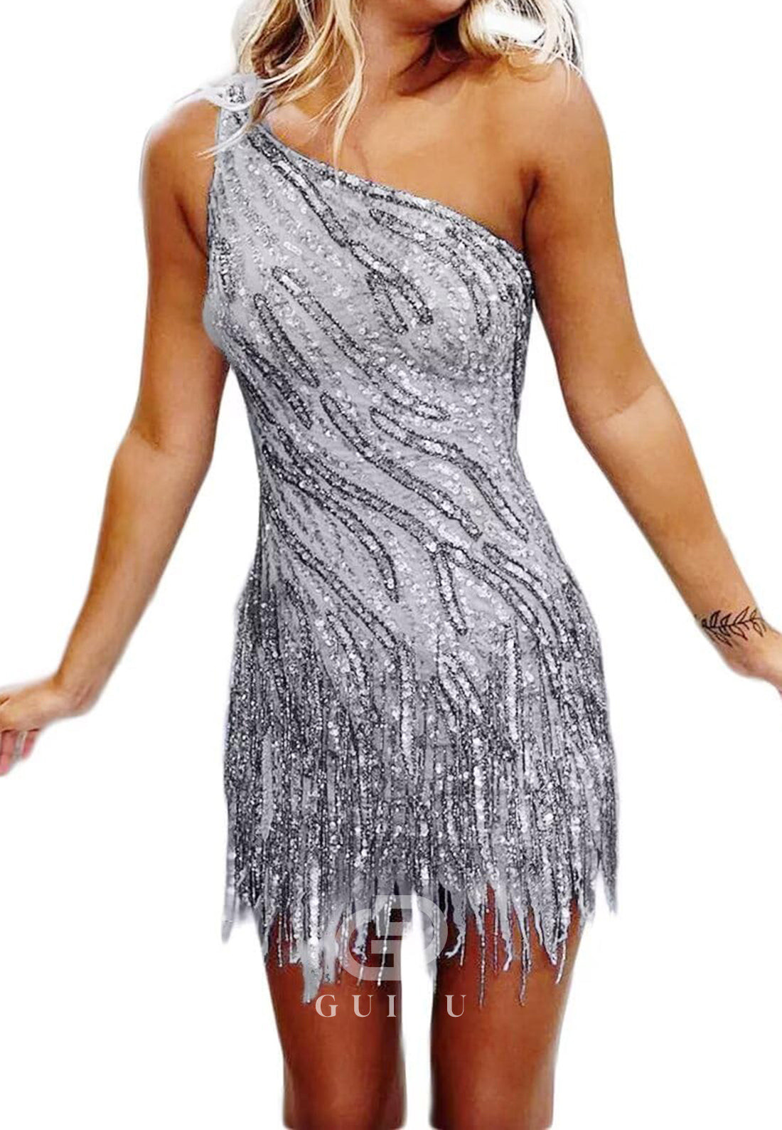 Charming A-Line One ShoulderSleeveless Sequins Short Homecoming Dress