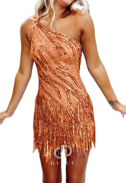 Charming A-Line One ShoulderSleeveless Sequins Short Homecoming Dress