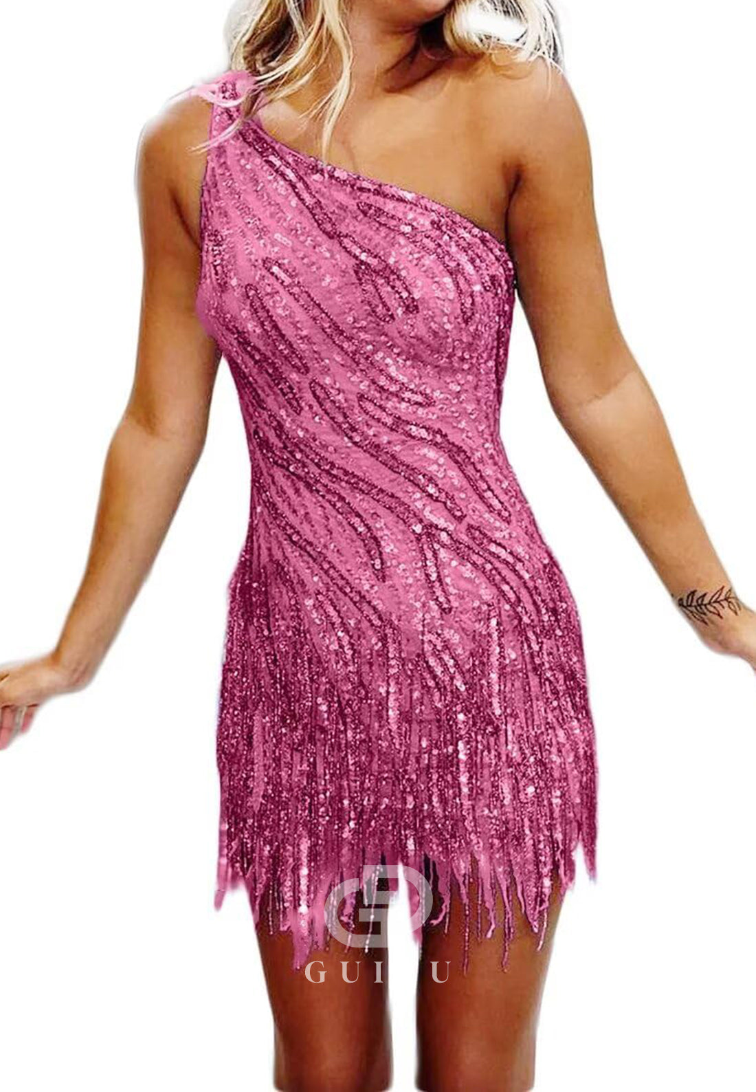 Charming A-Line One ShoulderSleeveless Sequins Short Homecoming Dress