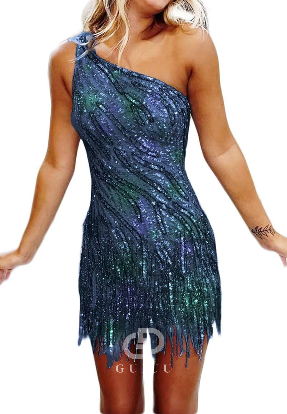 Charming A-Line One ShoulderSleeveless Sequins Short Homecoming Dress