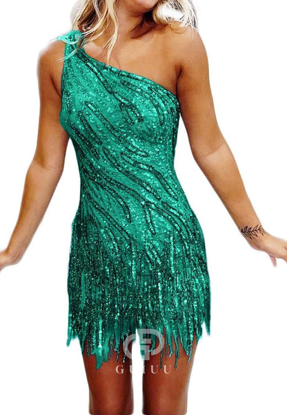Charming A-Line One ShoulderSleeveless Sequins Short Homecoming Dress