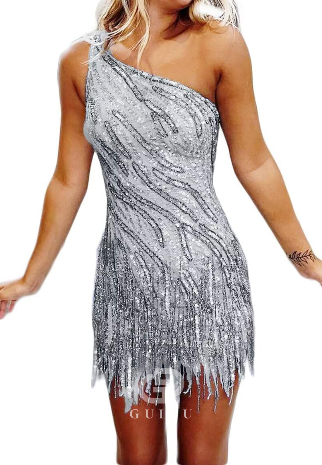 Charming A-Line One ShoulderSleeveless Sequins Short Homecoming Dress