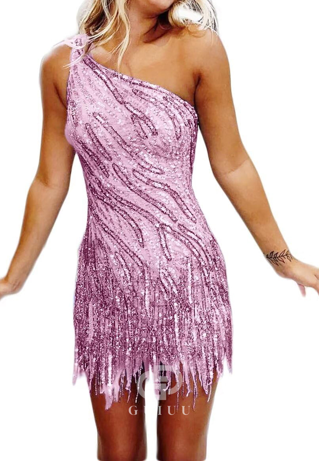 Charming A-Line One ShoulderSleeveless Sequins Short Homecoming Dress