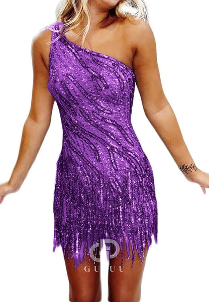 Charming A-Line One ShoulderSleeveless Sequins Short Homecoming Dress