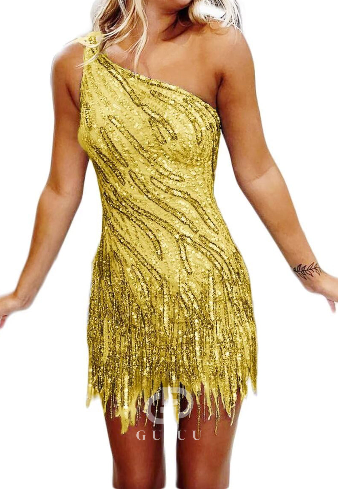 Charming A-Line One ShoulderSleeveless Sequins Short Homecoming Dress