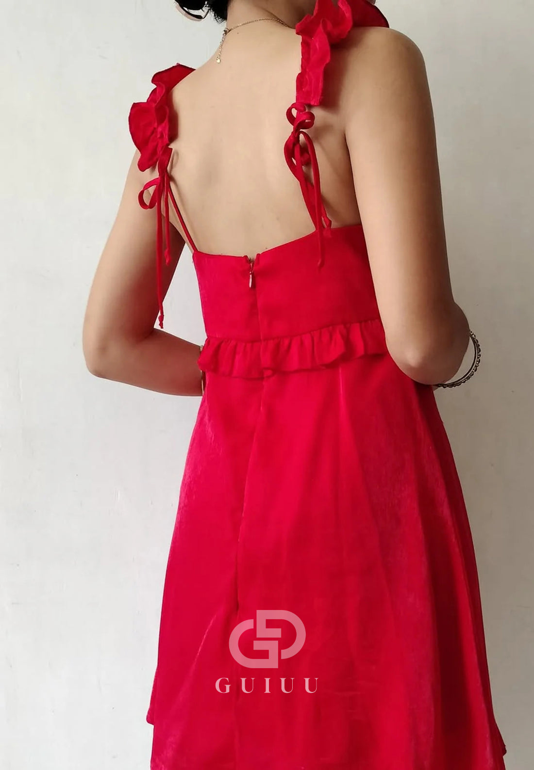 Satin Homecoming Dress Short Cocktail Dress with Rufffles