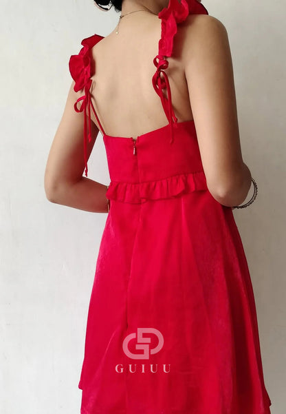 Satin Homecoming Dress Short Cocktail Dress with Rufffles