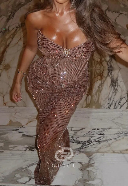 Sexy Mermaid Sweetheart Champagne Sequins Long Prom Dress with Sequins