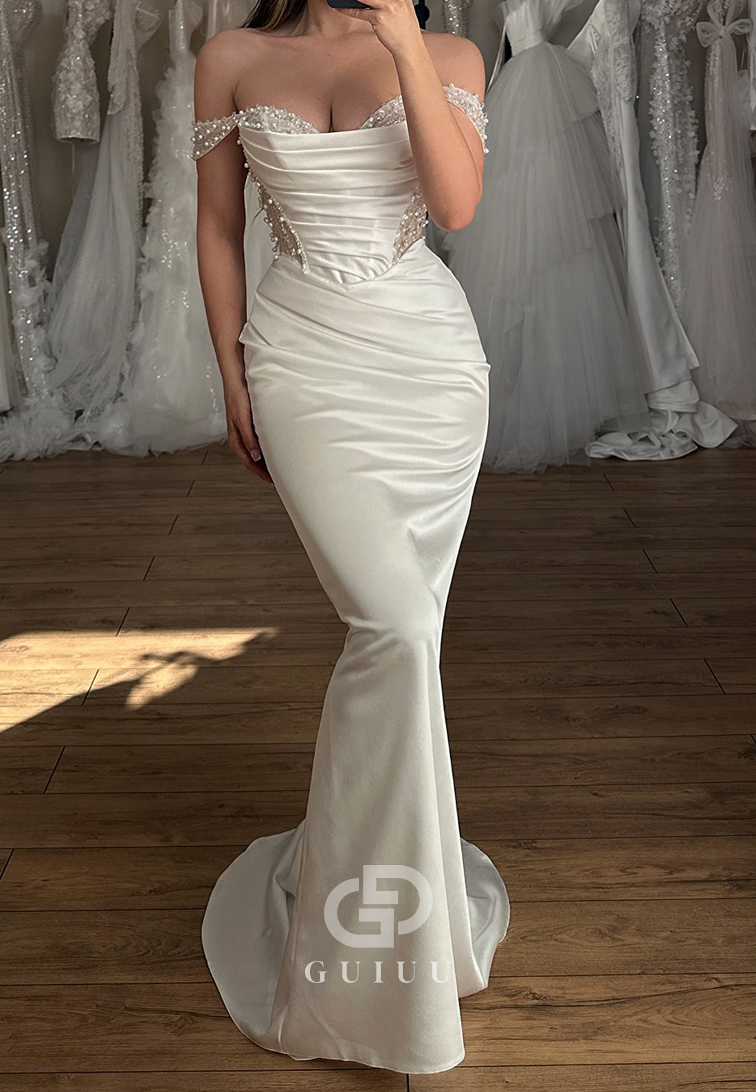 Sheath Sleeveless Strapless Sequins Ruched Wedding Dress