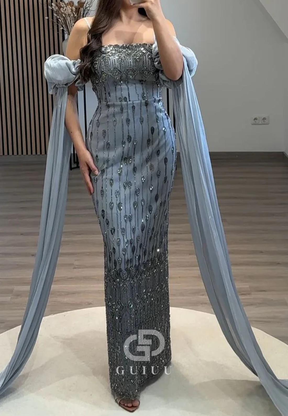 Sheath Spaghetti Straps Scoop Sequins Evening Dress