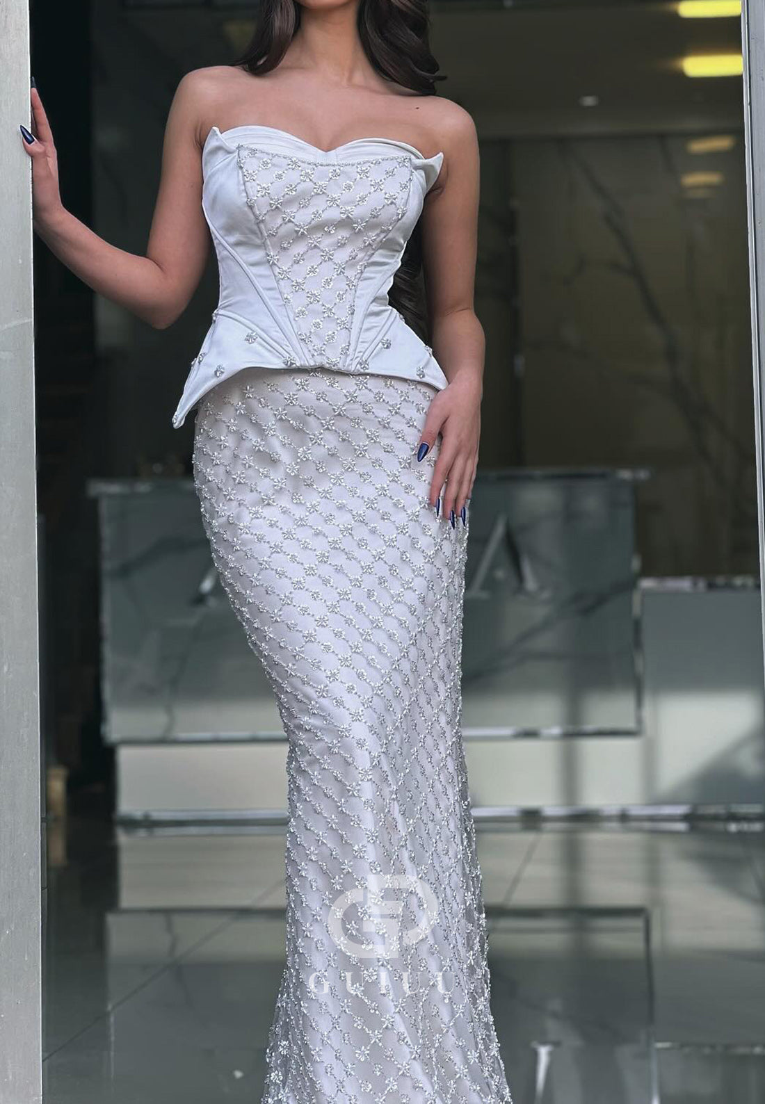 Sheath Strapless Sleeveless Corset Sequins Evening Dress