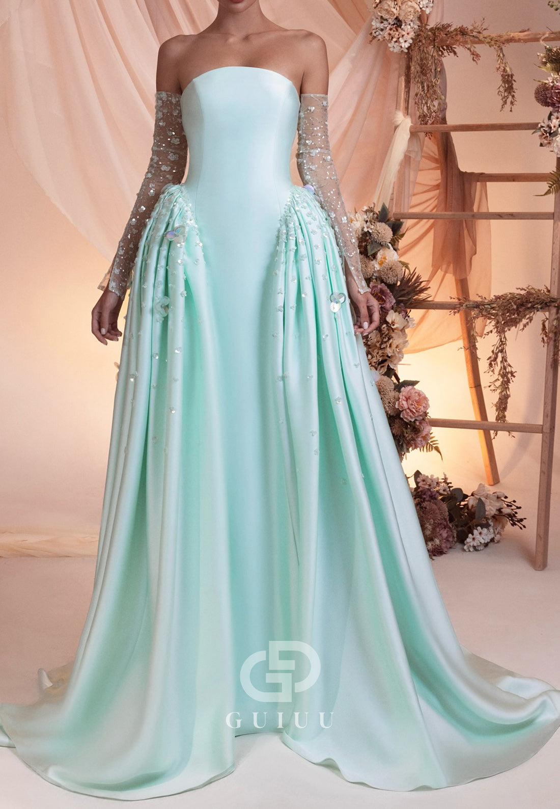 Simple A-Line Strapless Sleeveless Empire-Waist Evening Dress