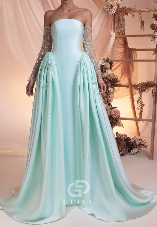 Simple A-Line Strapless Sleeveless Empire-Waist Evening Dress