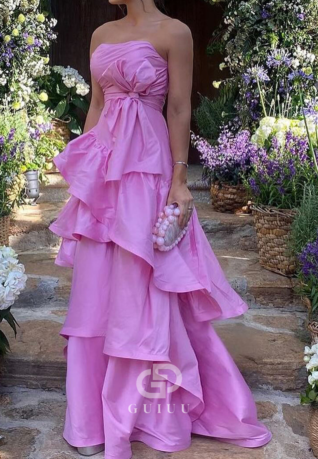 Simple Blushing Pink Ruffles A-Line Bowknot Prom Dress