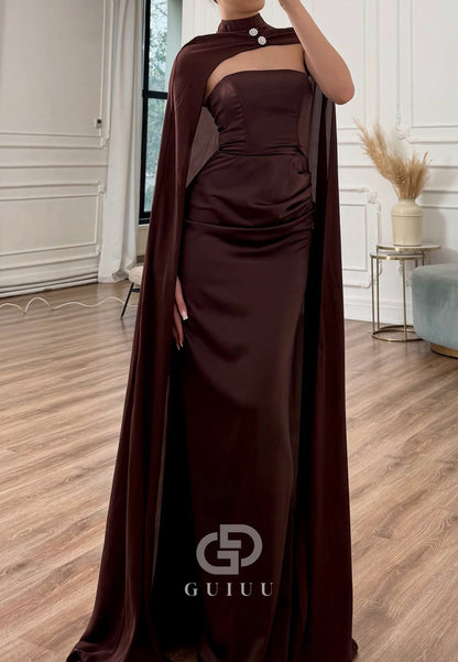 Simple Cape Sleeveless Strapless A-Line Prom Dress