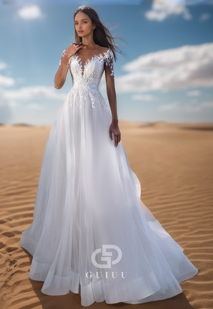 Simple Long Sleeves Scoop Corset Lace Wedding Dress