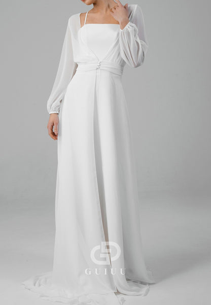 Simple Long Sleeves Square Empire-Waist Wedding Dress