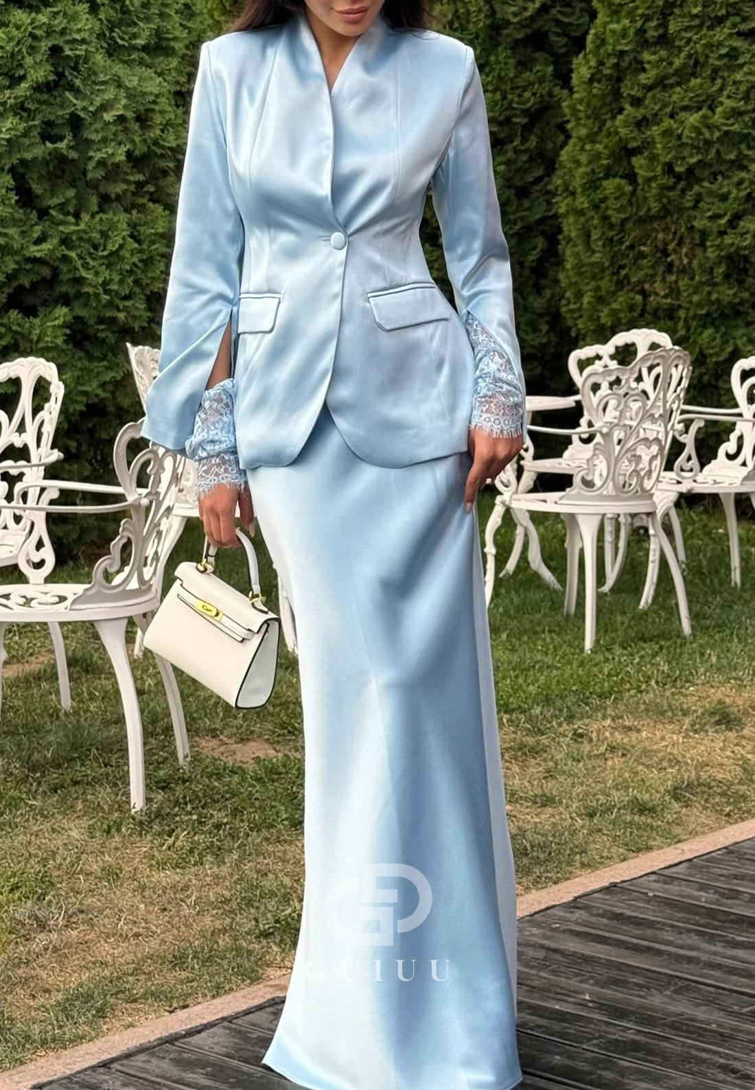 Simple Long Sleeves V-Line Suit Evening Dress