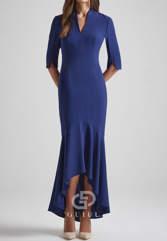 Simple Long Sleeves V-Neck A-Line Mother of the Bride Dress