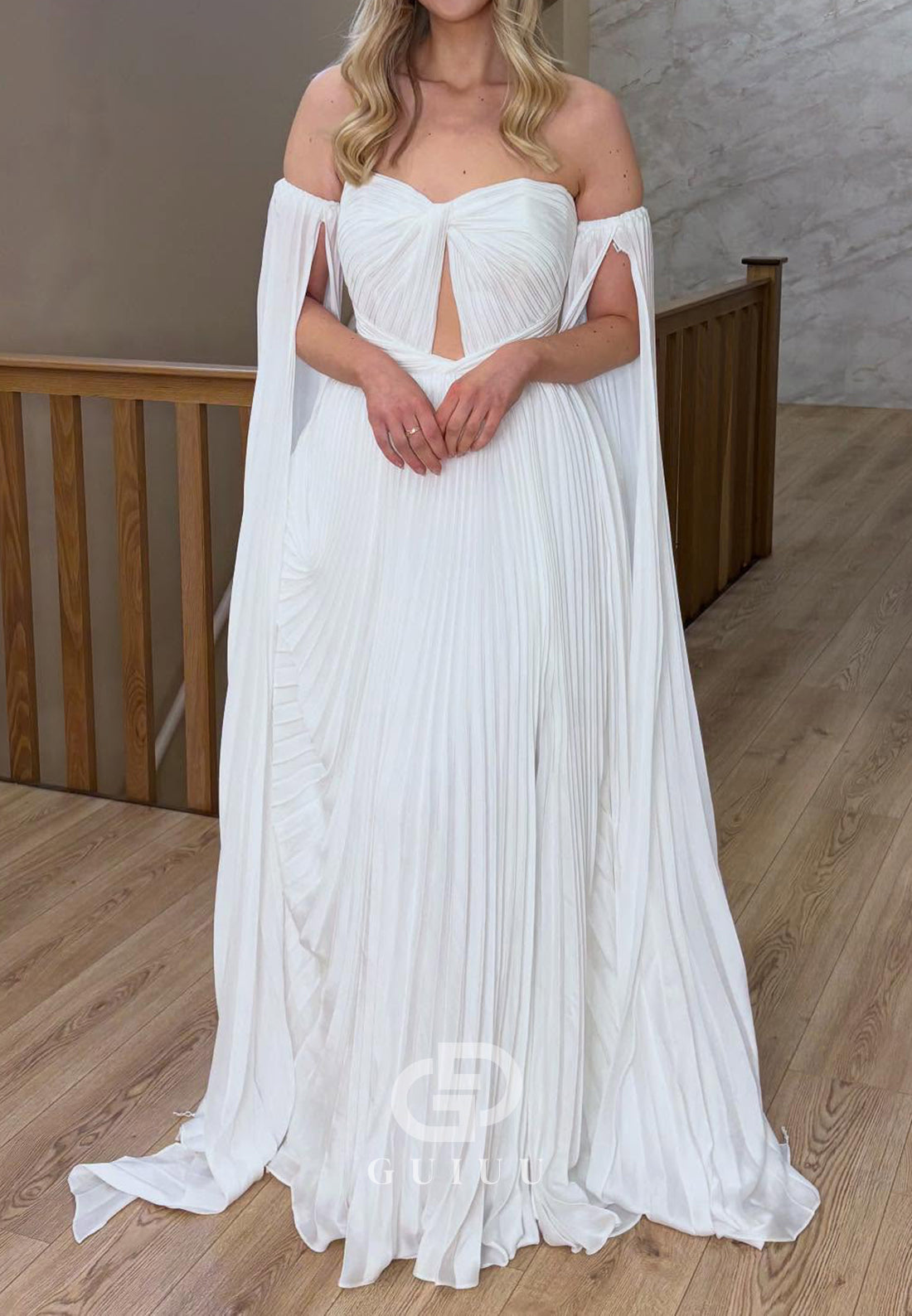 Simple Off-Shoulder Cape A-Line Wedding Dress