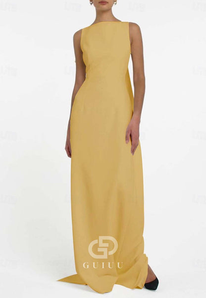 Simple Scoop Sleeveless Bowknot Satin Evening Dress