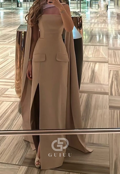 Simple Sheath Strapless Scoop Slit Semi-Formal Dress