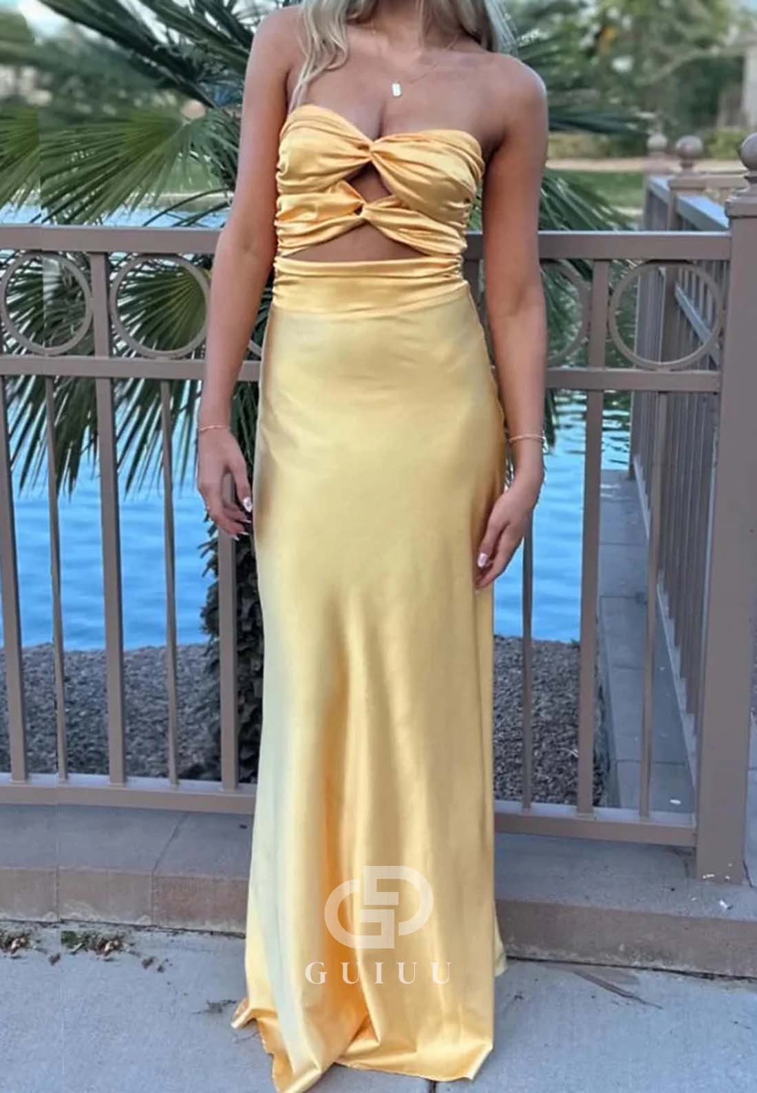 Simple Sheath Sweetheart Blue Long Ruched Prom Party Dress