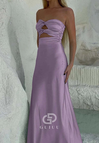 Simple Sheath Sweetheart Blue Long Ruched Prom Party Dress