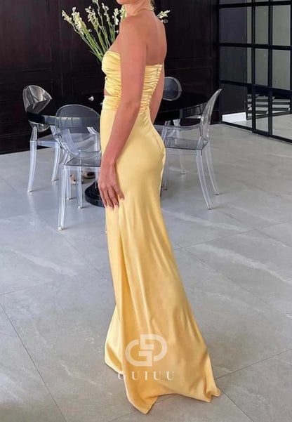 Simple Sheath Sweetheart Blue Long Ruched Prom Party Dress