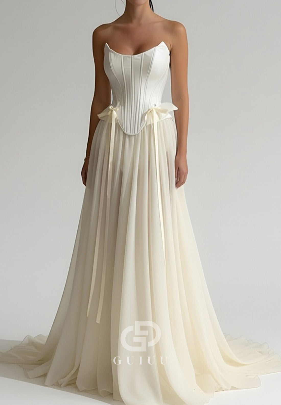 Simple Sleeveless Strapless Bowknot Empire-Waist Evening Dress