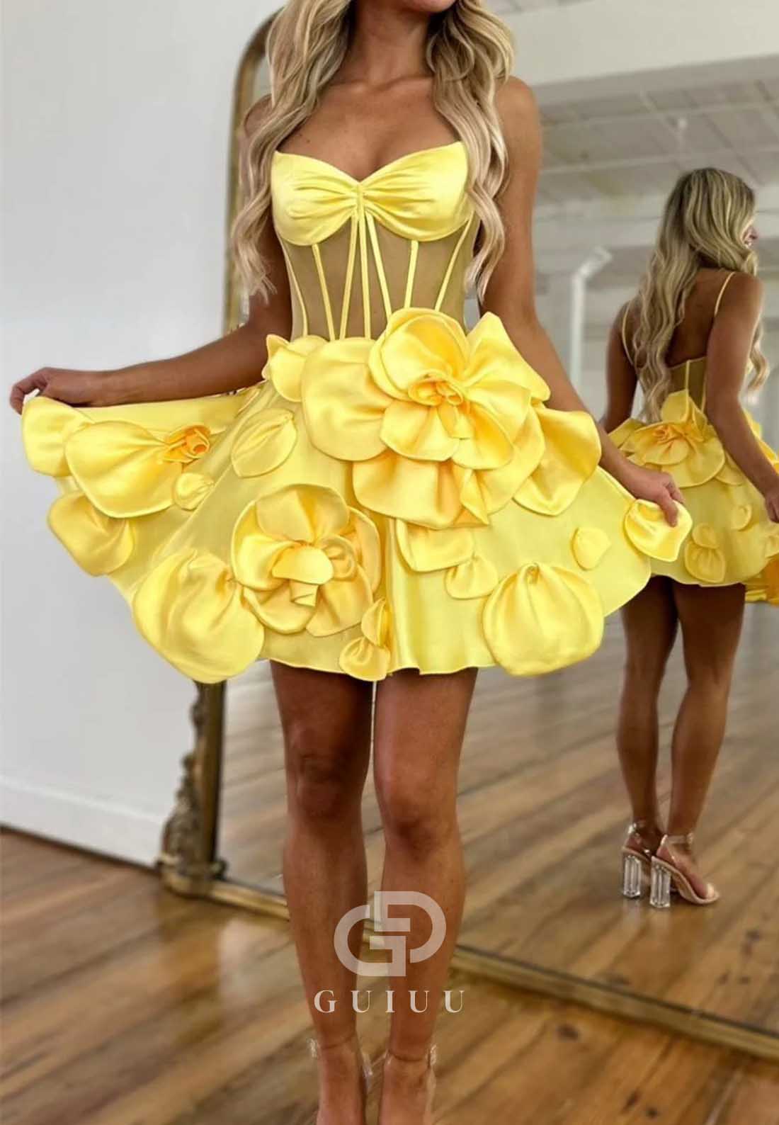 Simple Spaghetti Straps Sweetheart Corset Tulle Homecoming Dress