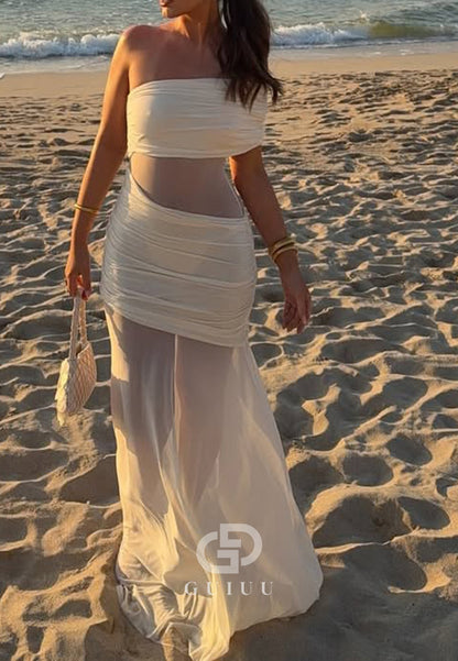 Simple Strapless Sleeveless Corset Tulle Prom Dress