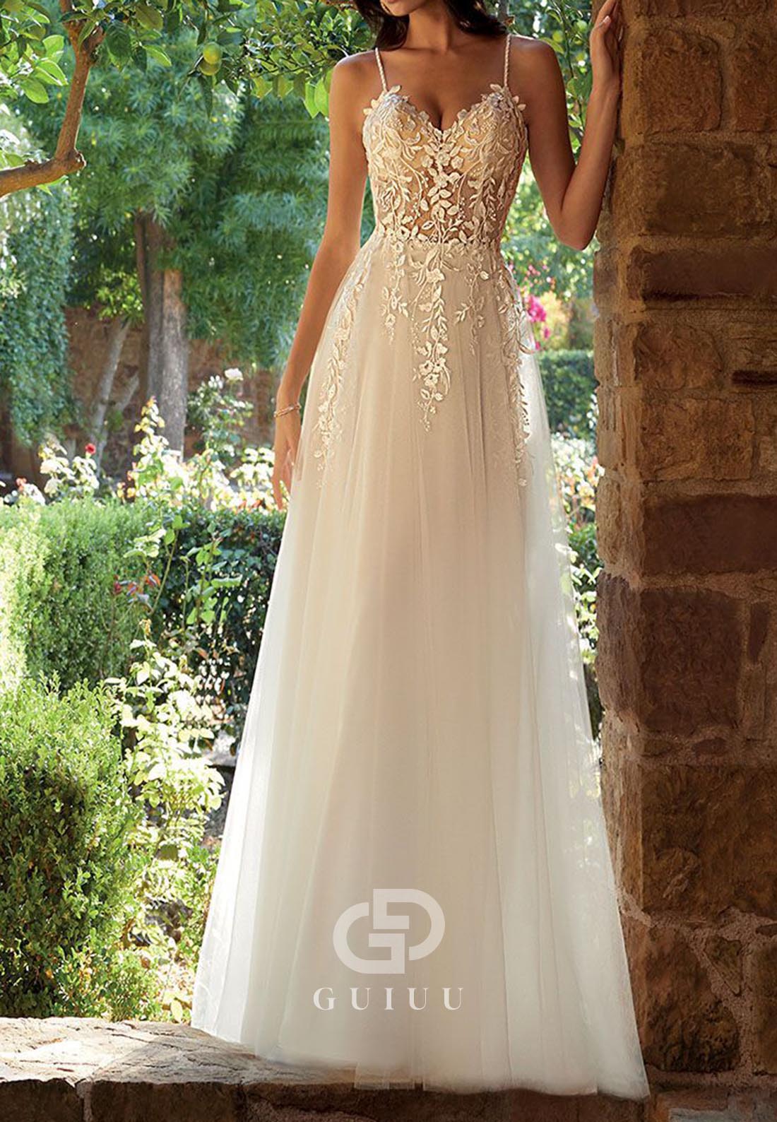 Spaghetti Straps Sweetheart Appliques Corset Lace Wedding Dress