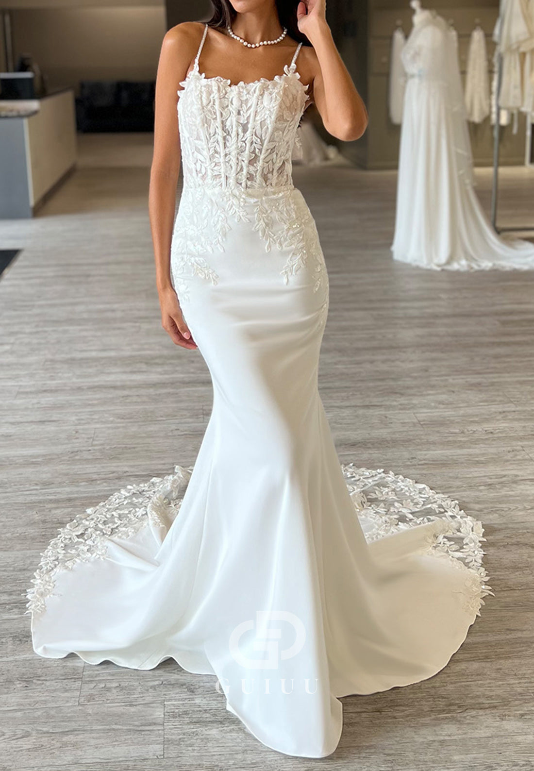 Spaghetti Straps Scoop Corset Tulle Mermaid Wedding Dress