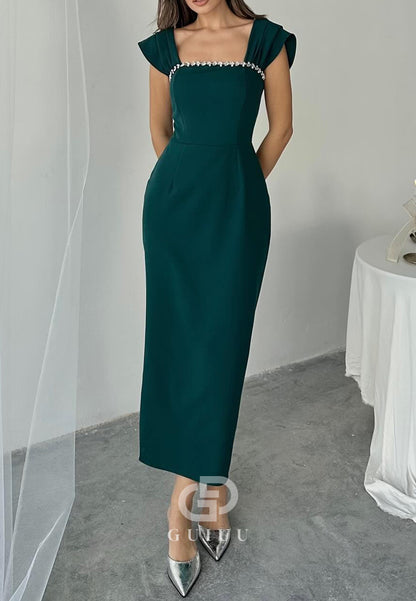 Spaghetti Straps Square Seqins Cocktail Dress