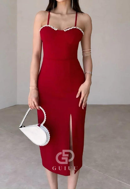 Spaghetti Straps Sweetheart Beads Short Evening Dress