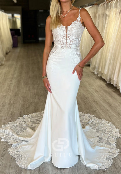 Spaghetti Straps Sweetheart Corset Tulle Mermaid Wedding Dress