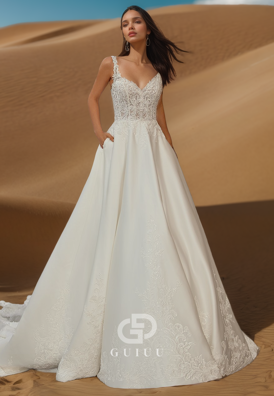Spaghetti Straps Sweetheart Sweep Train Romantic Wedding Dress