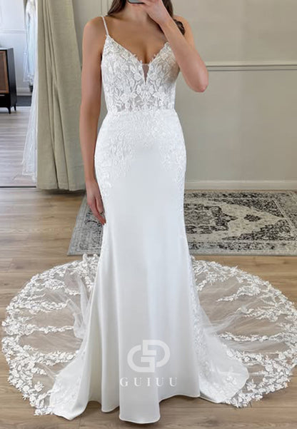 Spaghetti Straps V-Neck Corset Mermaid Wedding Dress