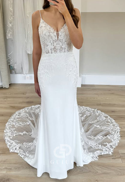 Spaghetti Straps V-Neck Mermaid Wedding Dress