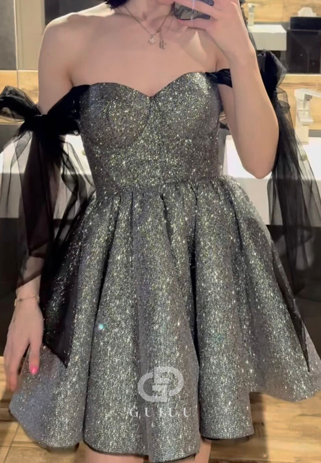 Sparkly A-Line Empire-Waist Sequins Homecoming Dress