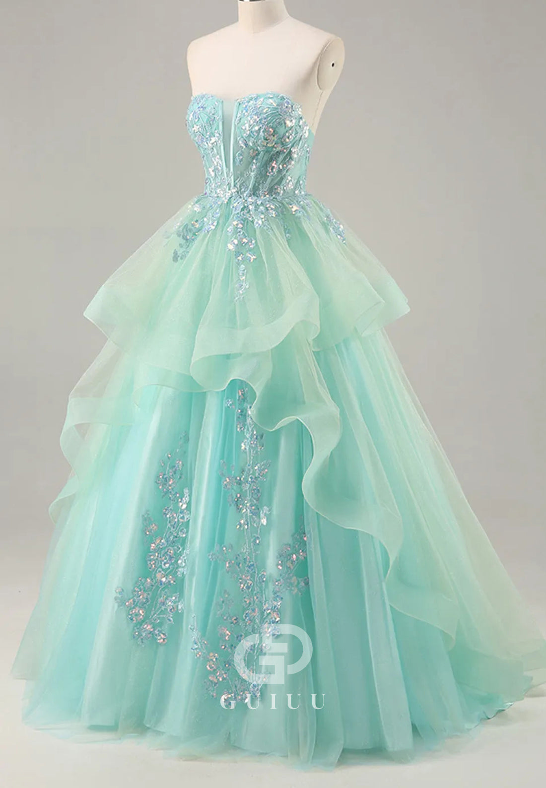 Sparkly Caribbean Strapless Corset Long Prom Dress with Ruffles
